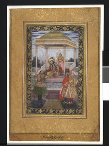 Kaiser Jahangir im Pavillon mit Dienern
