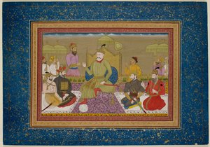 Yusuf Adil Shah auf dem Thron mit den nächsten vier Monarchen von Bijapur, ca. 1750