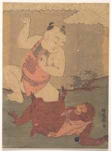Junge und Affe beim Spielen von Isoda Koryusai