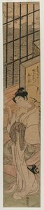 Kurtisane in einem Zimmer mit Blick auf die Bucht von Edo von Isoda Koryusai