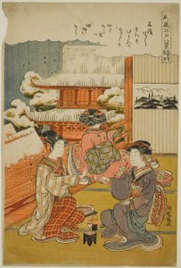 Abendschnee am Sensoji-Tempel (Sensoji no bosetsu), aus der Serie "Acht modische Ansichten von Edo (Furyu Edo hakkei)"