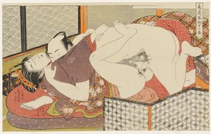 In den Vergnügungsvierteln, Nr. 3 aus Zwölf Kämpfen im Weg der Liebe (Shikidō torikumi jūniban) von Isoda Koryusai