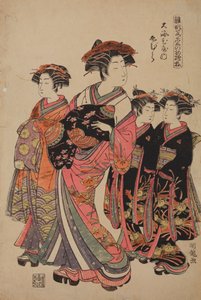 Kurtisane Tamamura aus dem Freudenhaus Oebi-ya, aus der Serie: Kurtisanen in Neujahrsgewändern / Hinagata wakana no hatsu-moyo von Isoda Koryusai