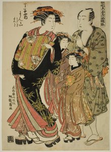 Manzan von der Chojiya, aus der Serie "Modelle für Mode: Neue Designs so frisch wie junge Blätter (Hinagata wakana no hatsu moyo)" von Isoda Koryusai