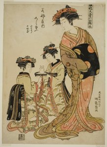 Shirayu von der Wakanaya, aus der Serie "Modelle für Mode: Neue Designs so frisch wie junge Blätter (Hinagata wakana no hatsu moyo)" von Isoda Koryusai