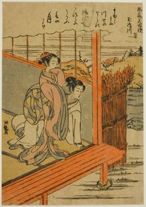 Tamashima-Fluss in der Provinz Hizen (Tamashimagawa, Hizen), aus der Serie "Modische Spiegel berühmter Orte (Furyu meisho kagami)" von Isoda Koryusai