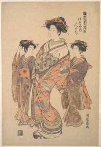 Die Kurtisane Hitomachi des Tsutaya-Bordells, aus der Serie „Ein Musterbuch der ersten Designs des Jahres, frisch wie Frühlingskräuter“ von Isoda Koryusai
