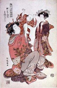 Die Kurtisane Morokoshi von Echizan mit Kind und Begleiter, c.1775