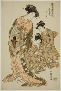 Ukifune von Kanaya, aus der Serie "Modelle für Mode: Neue Designs so frisch wie junge Blätter (Hinagata wakana hatsu moyo)" von Isoda Koryusai