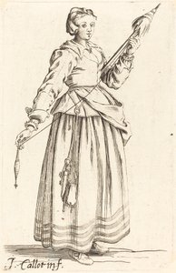 Junge Frau mit Spinnrocken, nach rechts gewandt von Israel Henriet after Jacques Callot