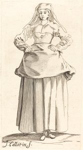 Junge Frau mit Händen auf den Hüften, Vorderansicht von Israel Henriet after Jacques Callot