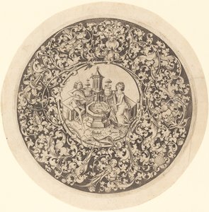 Rundes Ornament mit Musikern, die in der Nähe eines Brunnens spielen von Israhel van Meckenem