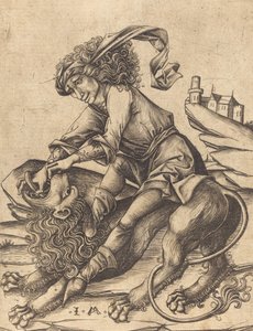 Samson und der Löwe, ca. 1475 von Israhel van Meckenem