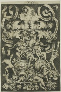 Ornament mit Blume und acht wilden Leuten von Israhel van Meckenem the younger