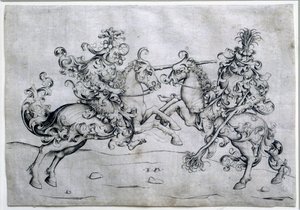 Zwei Reiter beim Spielen. Zeichnung von Israel Van Meckenem (ca. 1440-1503). Louvre Museum von Israhel van the younger Meckenem