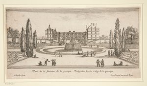 Ansicht von Schloss Liencourt: Ein Hof mit einem Brunnen