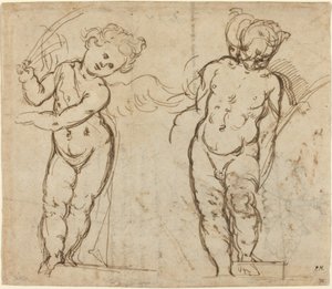 Zwei stehende Putti [recto] von Italian 17th Century