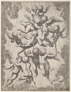 Eine Gruppe von Engeln in Herrlichkeit von Italian 17th Century, after Guido Reni, after Luca Cambiaso