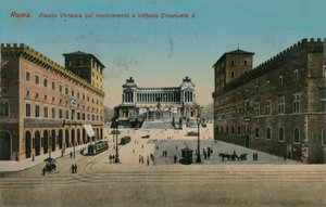 Piazza Venezia und Denkmal für König Viktor Emanuel II. von Italien, Rom. Postkarte von 1913. von Italian Photographer
