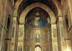 Christus Pantokrator; Jungfrau und Kind mit Engeln und Aposteln, aus der Hauptapsis, 12.-13. Jahrhundert (Mosaik)