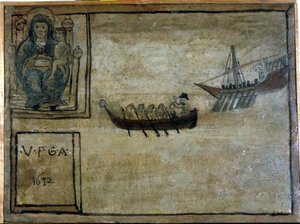 Ein neapolitanisches Boot wird von einer barbaresken Galeere verfolgt. Ex-Voto von 1612 der Kirche Madonna dell