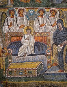 Anbetung der Heiligen Drei Könige, Detail von Christus umgeben von Engeln von Italian School