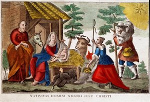 Anbetung der Hirten/Nativität Christi, italienisches Bild 18. Jahrhundert von Italian School