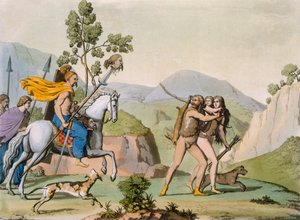 Alte keltische Krieger auf einem Streifzug treffen ein Paar auf der Jagd