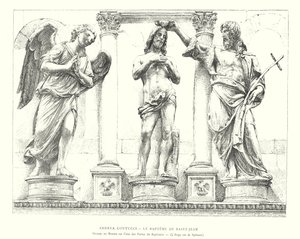 Andrea Contucci, Die Taufe des Heiligen Johannes, Bronzegruppe an einer der Türen des Baptisteriums, der Engel ist von Spinazzi (Stich) von Italian School