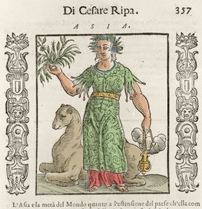 Asiatische Allegorie mit einem Kamel. Gravur aus „Iconologia“ von Cesare Ripa (um 1550-1622) von Italian School