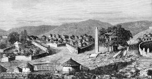 Axum (Aksum), die religiöse Hauptstadt Äthiopiens, um 1850. Nach einer Zeichnung des Entdeckers Gustavo Bianchi von Italian School