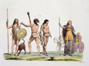 Briten, Kaledonier und Königin Boudica, Tafel 4 aus Die Geschichte der Nationen (Aquatinta) von Italian School