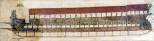 Bucentaur (BUCENTORO), eine venezianische Zeremoniengalere, die jedes Jahr vom Dogen von Venedig am Himmelfahrtstag benutzt wird. Er warf bei dieser Gelegenheit einen goldenen Ring ins Meer, was seine Ehe mit dem Meer symbolisierte. 1719. von Italian School