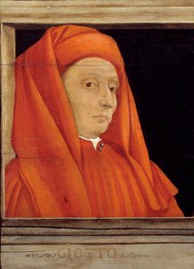 Cassone mit 5 Porträts des Meisters der florentinischen Renaissance, Detail mit dem Porträt von Bondone Ambrogio genannt Giotto di Bondone von Italian School