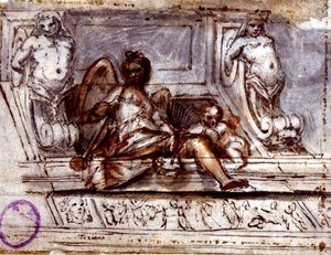 Deckenentwurf mit der Muse der Musik, ca. 1700