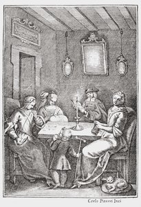 Chiaqlira liest Geschichten einer Nähgruppe vor, Titelblatt von Das Pentameron von Giambattista Basile, 1742 von Italian School
