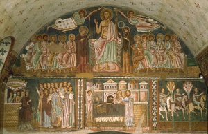Christus auf dem Thron zwischen der Jungfrau, Johannes dem Täufer, den Aposteln und zwei Engeln von Italian School