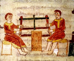 Codex 132 Livre 14 Kap.25 Zwei Männer sägen Holz, aus De Universo von Rabanus Maurus (ca. 780-856) 1023 von Italian School