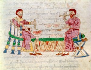 Codex 132 Livre 22 Kap.1 Das Mahl, aus De Universo von Rabanus Maurus (ca. 780-856) 1023