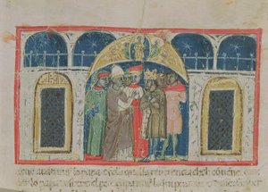 Codex Correr I 383 Der Frieden zwischen Papst Alexander III. (1159-81) und Kaiser Friedrich Barbarossa (ca. 1123-1190) auf dem Markusplatz