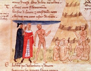 Corrado Malaspinas Seele sagt Dante das Exil voraus (Gesang 8 aus dem Fegefeuer, in der Göttlichen Komödie) - Miniatur