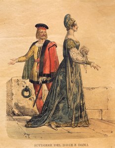 Kostümentwurf für einen Knappen des Dogen und eine Dame, aus 