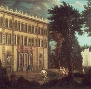 Landhaus mit eleganten Figuren (eines von einem Paar) von Italian School