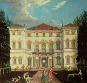 Landhaus mit eleganten Figuren (eines von einem Paar)