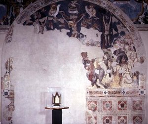 Kreuzigung, beschädigte Lünette aus dem Appartamento Guastalla, zugeschrieben der Bologneser Schule von Italian School