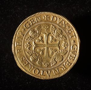 Währung der Republik Genua: 12,5 Gold-Doppie-Münze. Durchm. 61 mm. 1656. Vorderseite. Genua Musei di Strada Nuova (inv. 6456) von Italian School