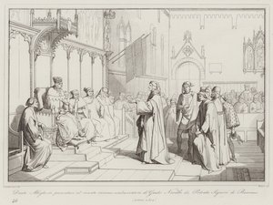 Dante Alighieri stellt sich dem Senat als Botschafter von Guido Novello di Polenta, Herr von Ravenna, vor von Italian School
