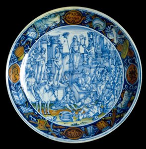 Dekorierte Platte, die die Allegorie der Selene, Göttin des Mondes in der griechischen Mythologie, darstellt von Italian School