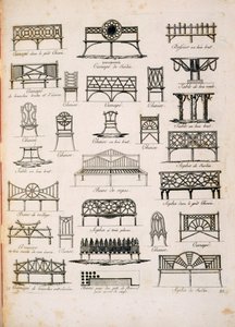 Entwürfe für Gartensitze, aus Ein Kompendium von Zeichnungen, von J.G. Grohmann, veröffentlicht 1805