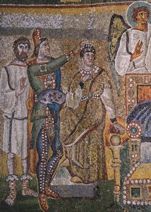 Detail aus Szenen von Christi erstem Kommen und Jesu Kindheit, Mosaik des Triumphbogens der Basilika Santa Maria Maggiore, Rom, Italien, 5. Jahrhundert von Italian School